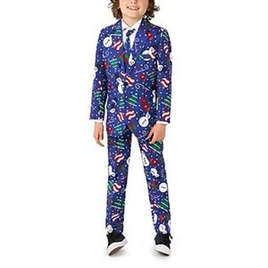 Suitmeister Big Boys Christmas/Snowmen 3-pc. Suit Set | Color: Blue | NEW/NWT🎄